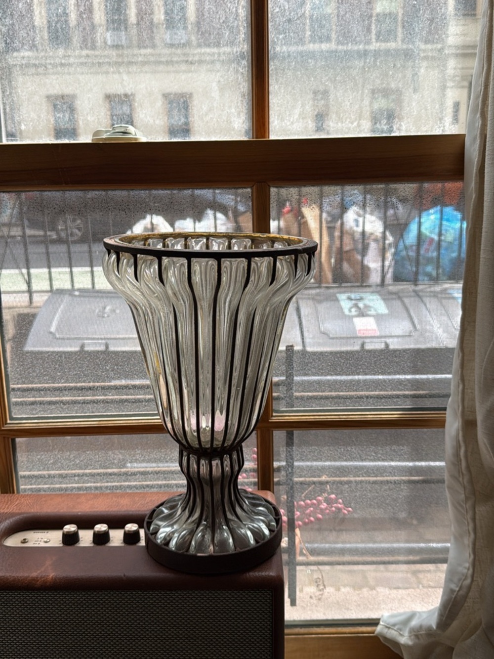 Anthropologie fluted glass + iron vase